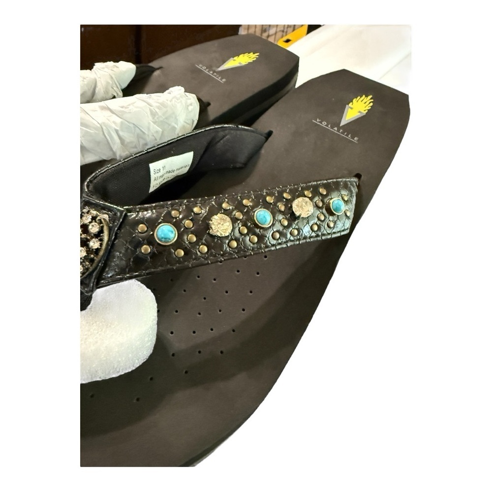 Volatile Gypsy Black Multi Rhinestone Wedge Flip-Flops - Picture 8 of 8
